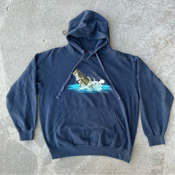 Navy Blue Bass Fish Graphic Hoodie - Picture 7 of 7